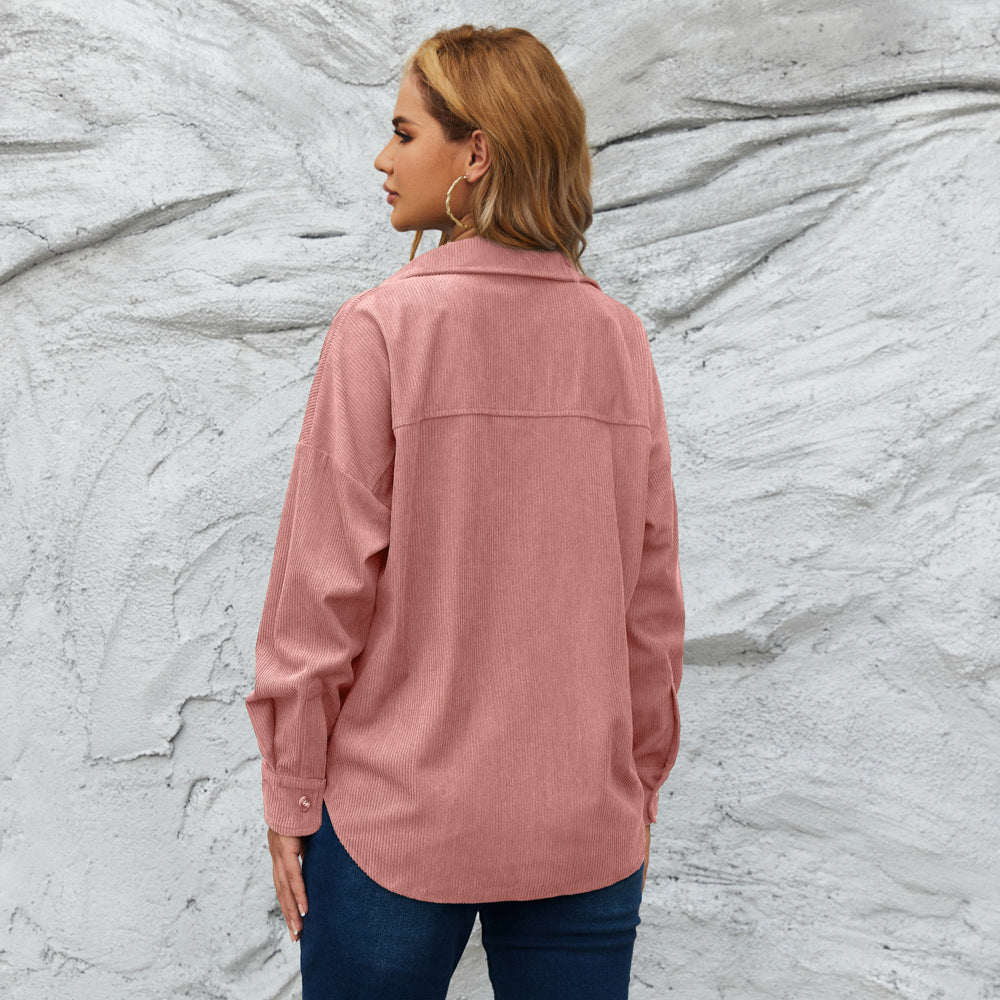 Top Women Autumn Winter Corduroy Women Loose Jacket Coat Solid Color Shirt Outerwear