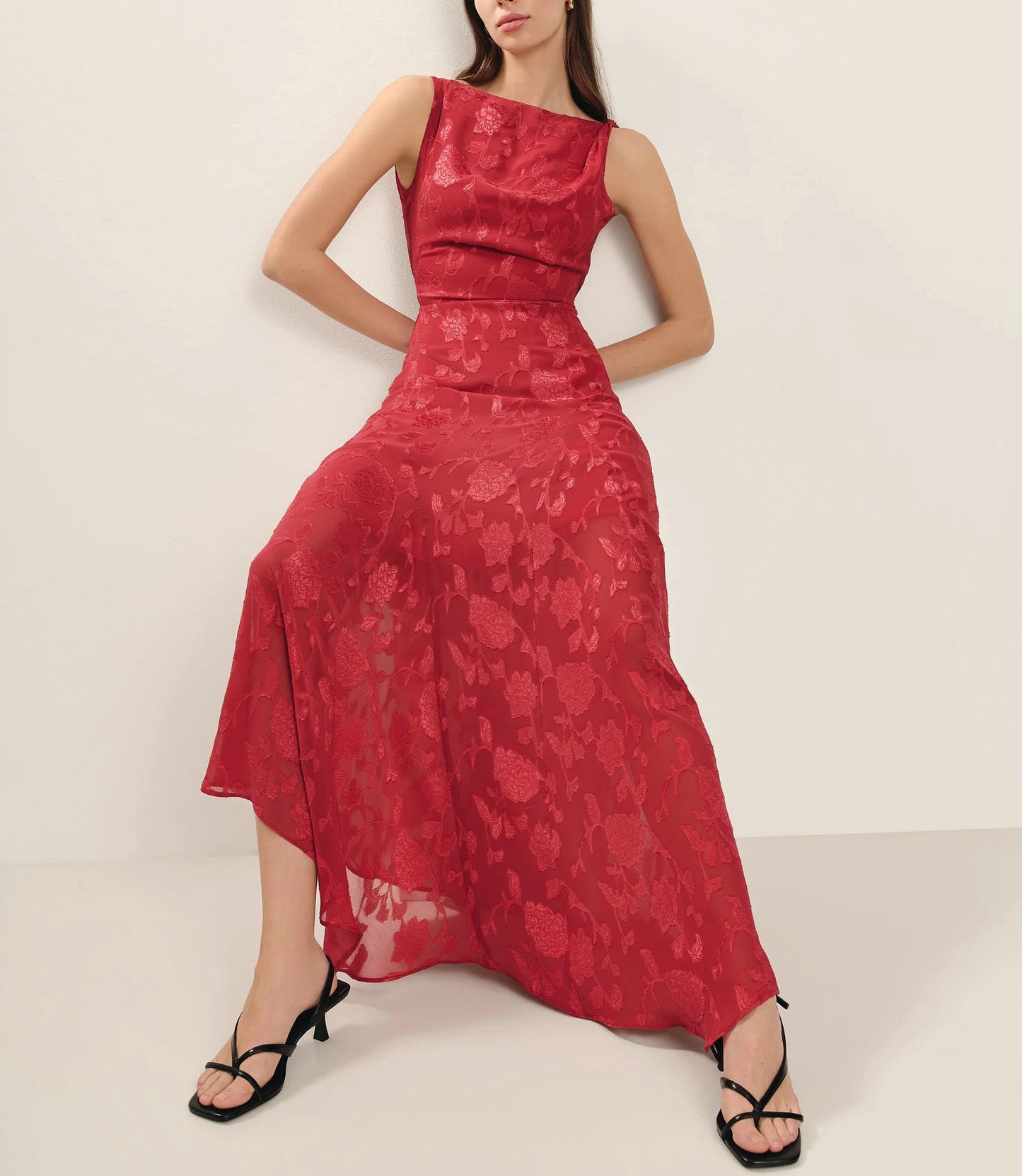 Summer Lace Backless Slim Fit Jacquard Red Irregular Asymmetric Dress Women Dress