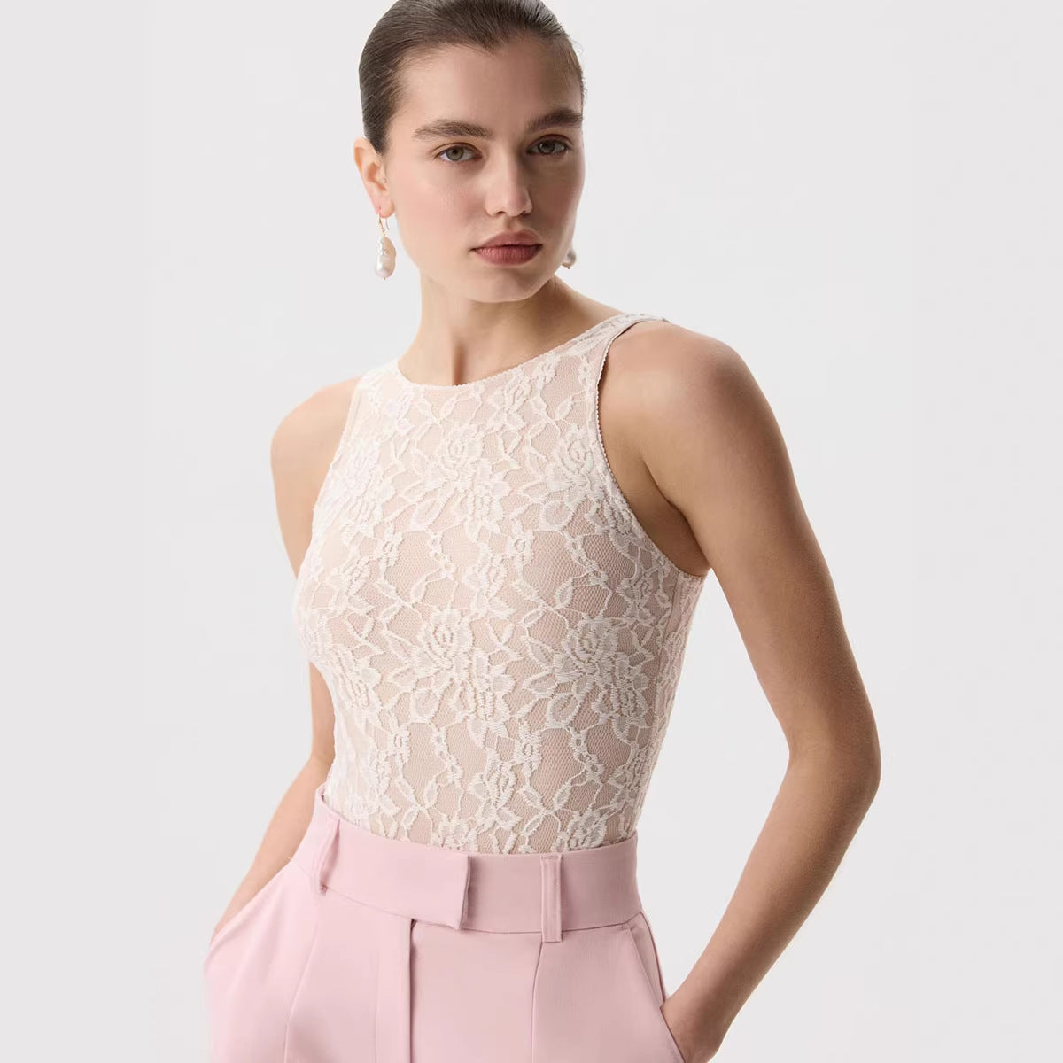 Sexy Back Cutout Lace Stitching Beautiful Back Tank Top Slim Fit Inner Wear Base