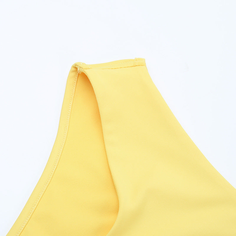Shoulder Hollow Out Cutout out Strap Butterfly Decoration Dress Summer Solid Color Hip Dress