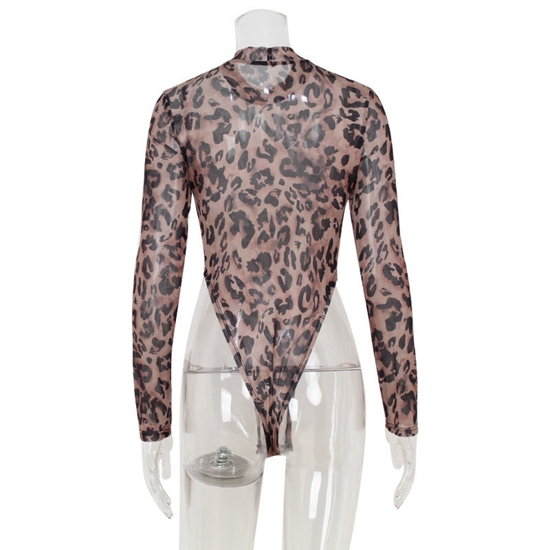 Personalized Sexy Slim Leopard Print Long Sleeve round Neck Bottoming Tops Women
