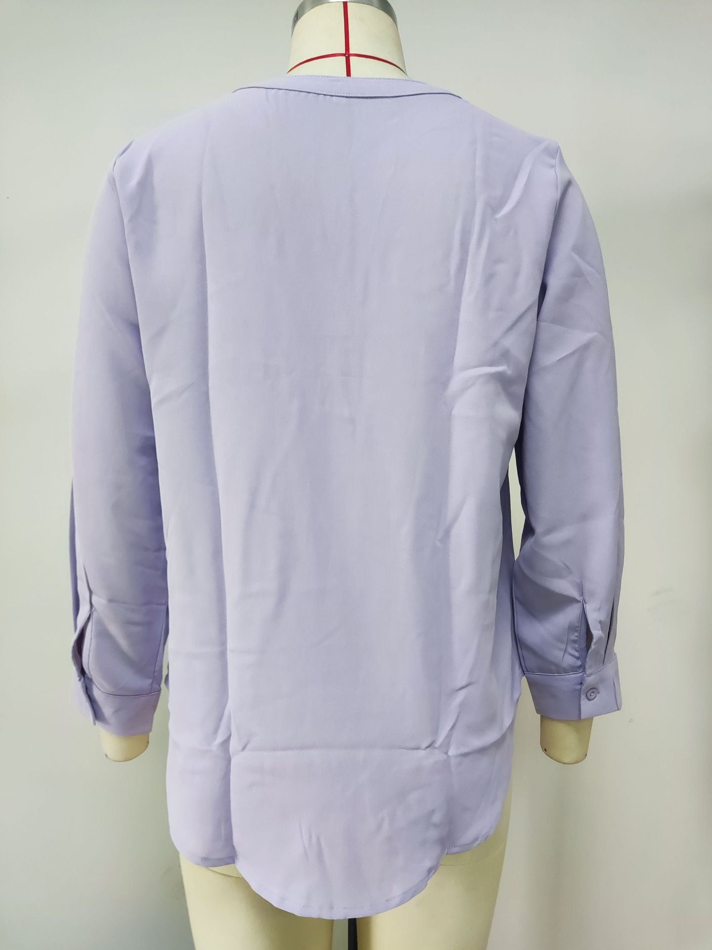 Women Clothing Autumn Winter Solid Color Chiffon Shirt Loose V neck Pullover Long Sleeve Top Shirt