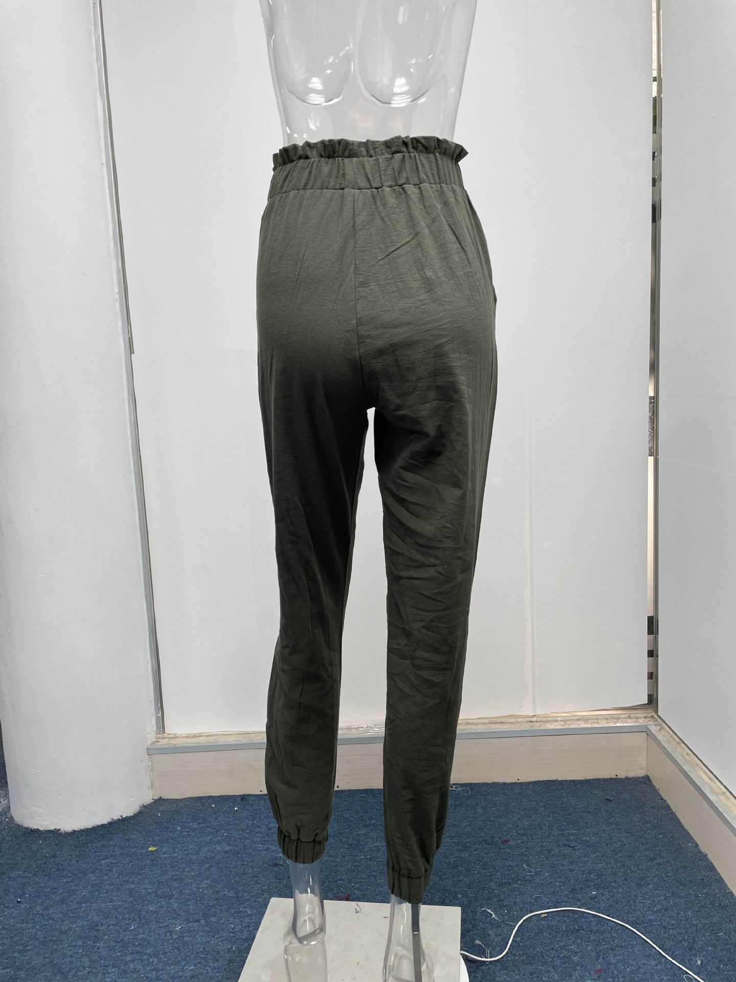 Women Clothing Spring Ruffled Elastic Waist High Waisted Trousers