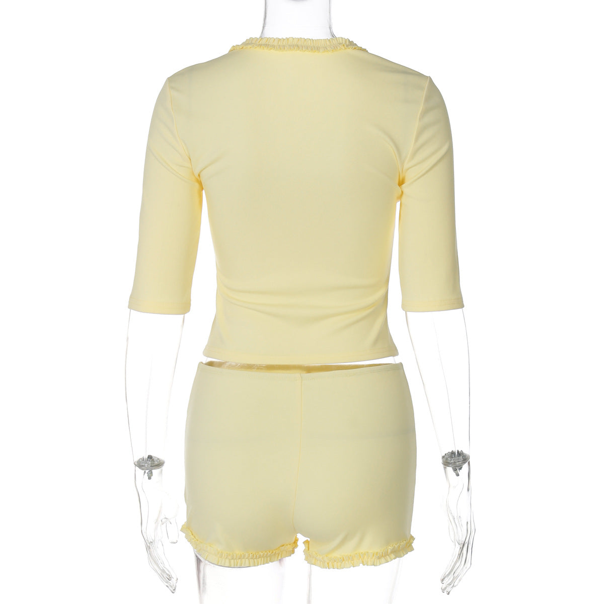 Women Clothing Summer Elegant Bodycon T shirt Top High Waist Shorts Two Piece Set