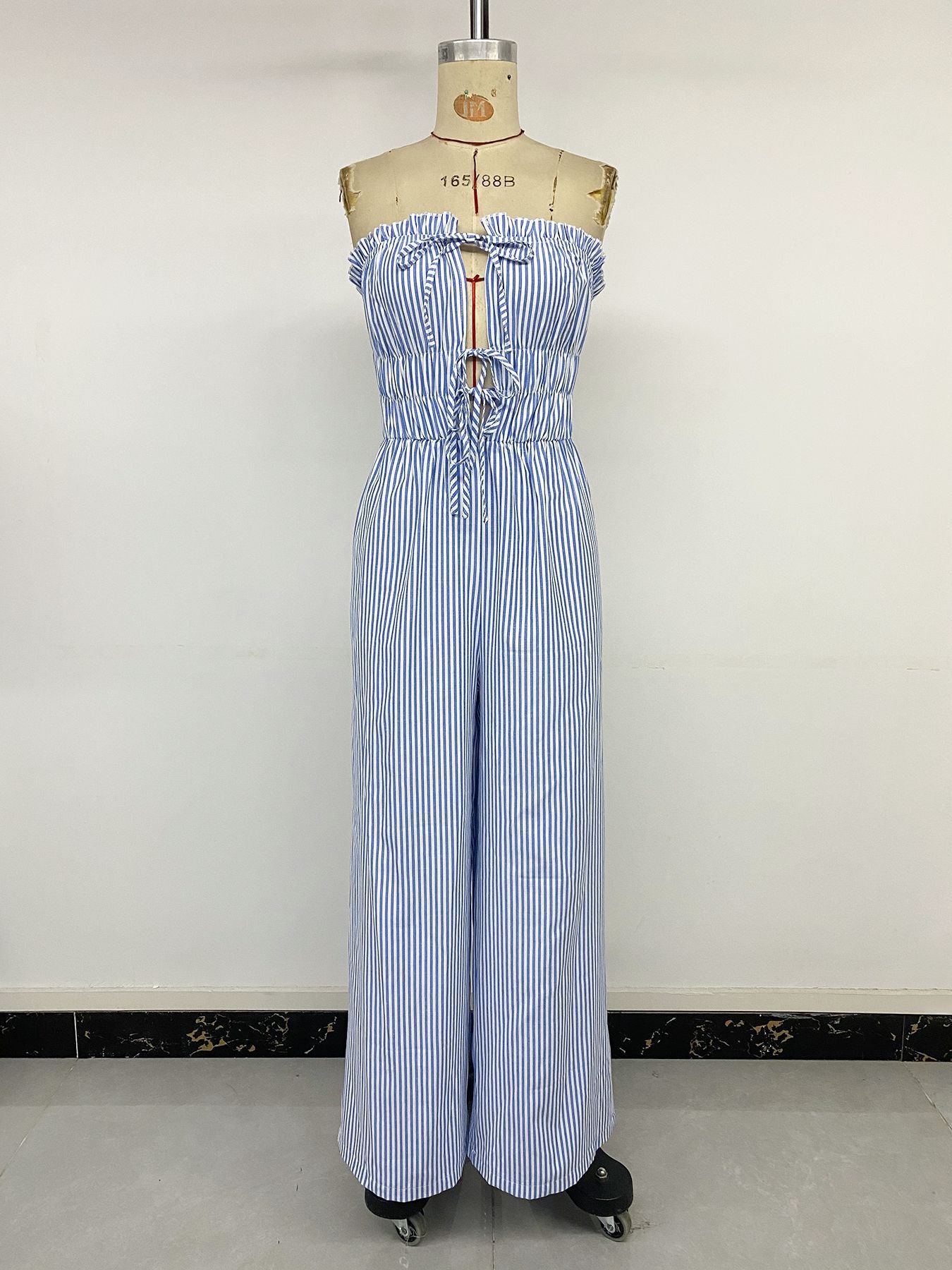 Fresh Vacation Striped Tube Top Lace up Cutout Jumpsuit