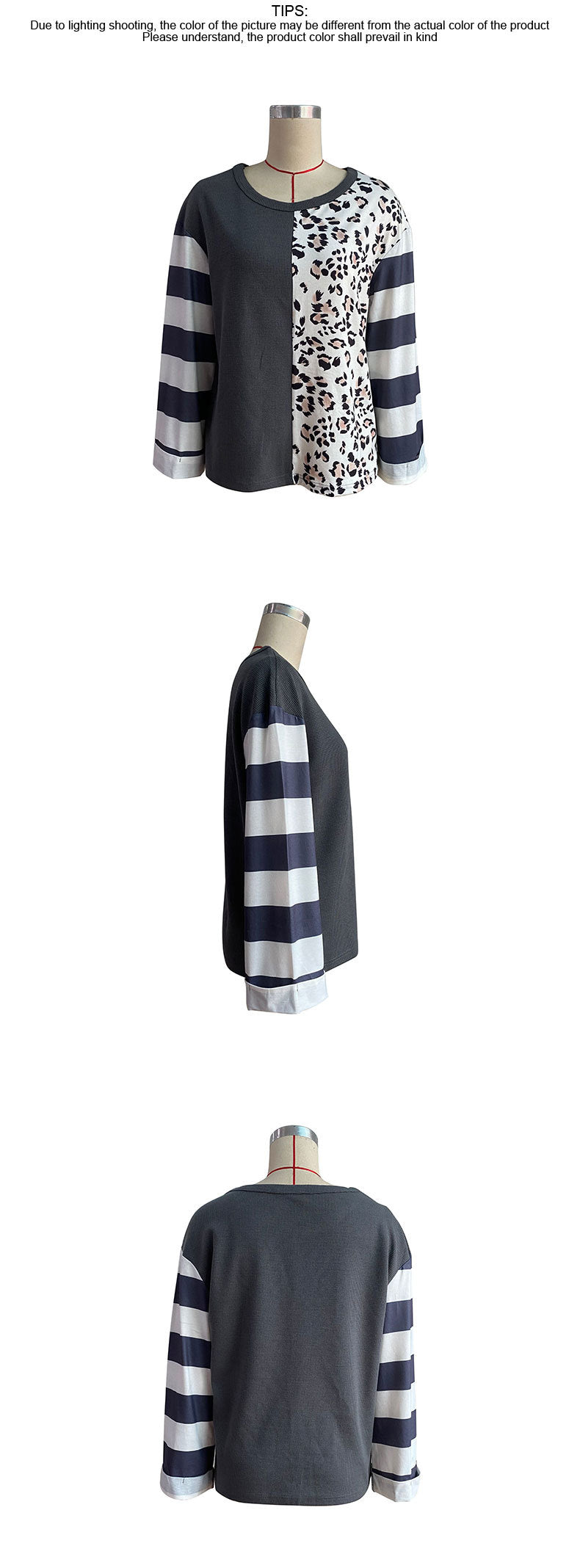 Autumn Winter Women Stitching Long-Sleeved Striped Sweater