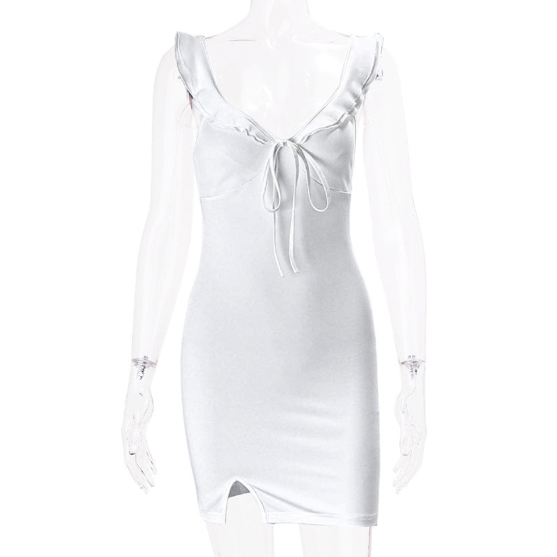 Summer Sexy French V neck Summer Vacation Sheath Dress
