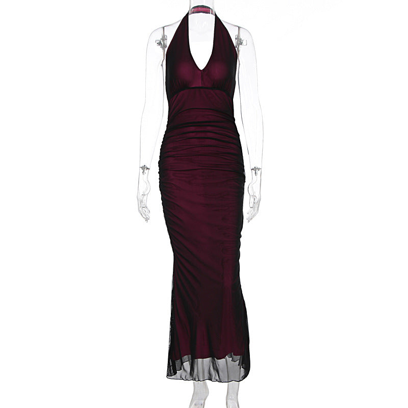 Women Clothing Summer Sexy Halter Mesh Sexy Sleeveless Dress