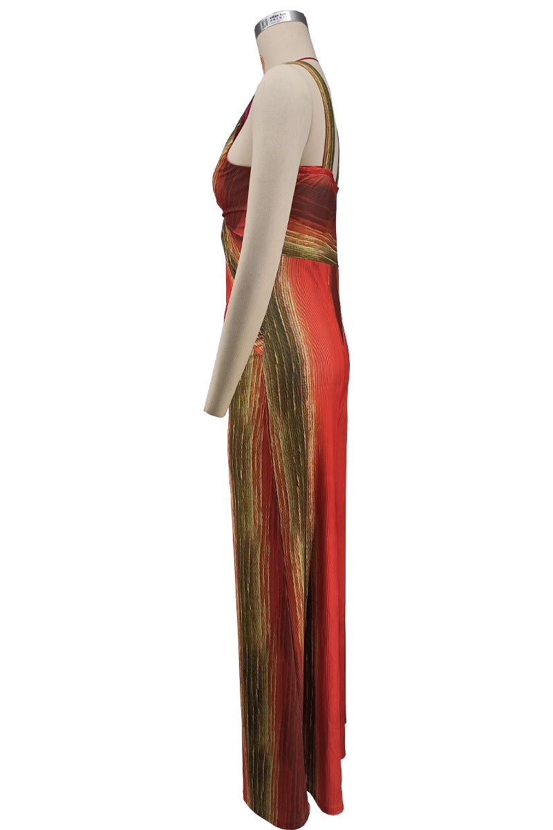 Shoulder Strap Sleeveless Deep V Plunge Sexy Tight Waist Slim Wide Leg Comfort Casual Loose Women Jumpsuit