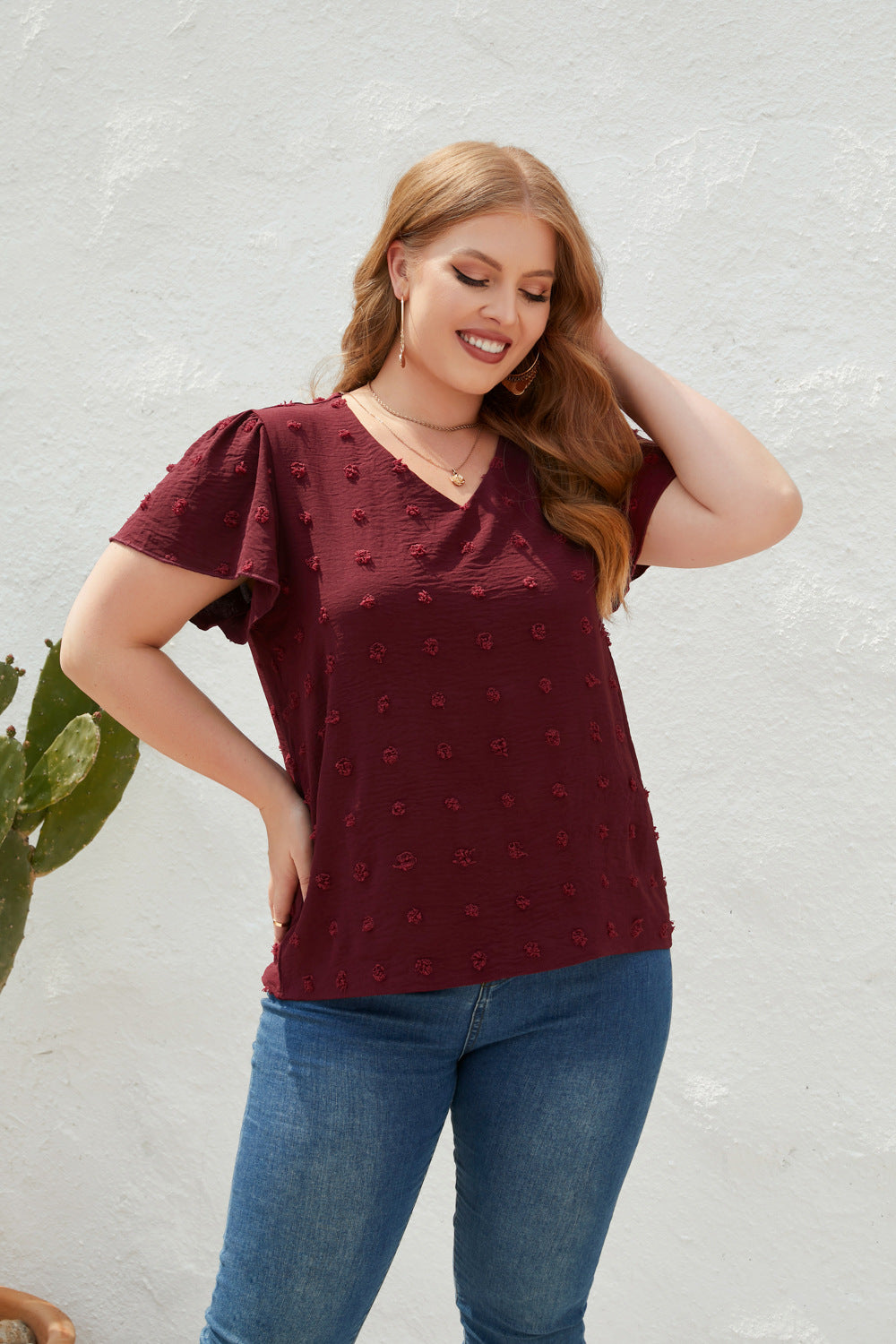 Plus Size Loose Fitting Casual T shirt Spring Summer Women Clothing V neck Fur Ball Short Sleeve Office Top