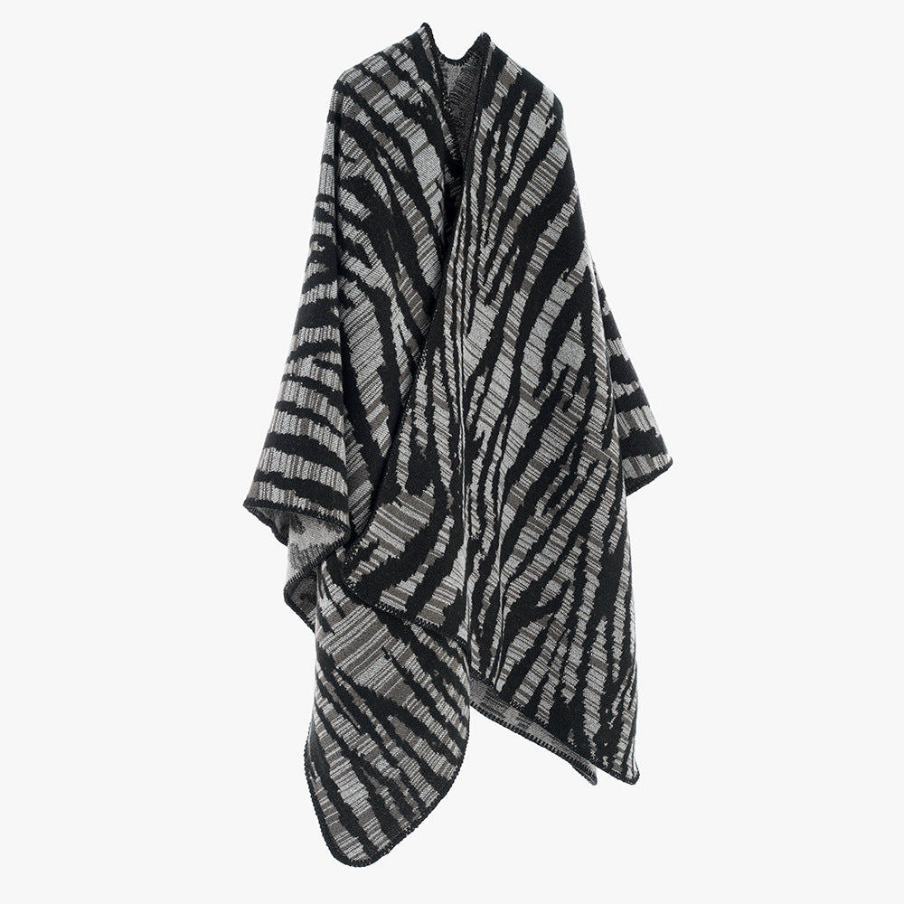 Fashionable Striped Shawl Women Autumn Winter Korean Striped Color Matching Zebra Pattern Warm Cashmere like Shawl Trendy