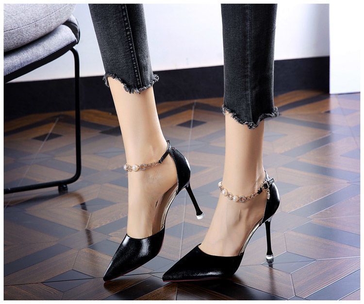 High Heels Spring French Joker Stiletto Internet Celebrity Pointed Toe Buckle Strap Red Sandals