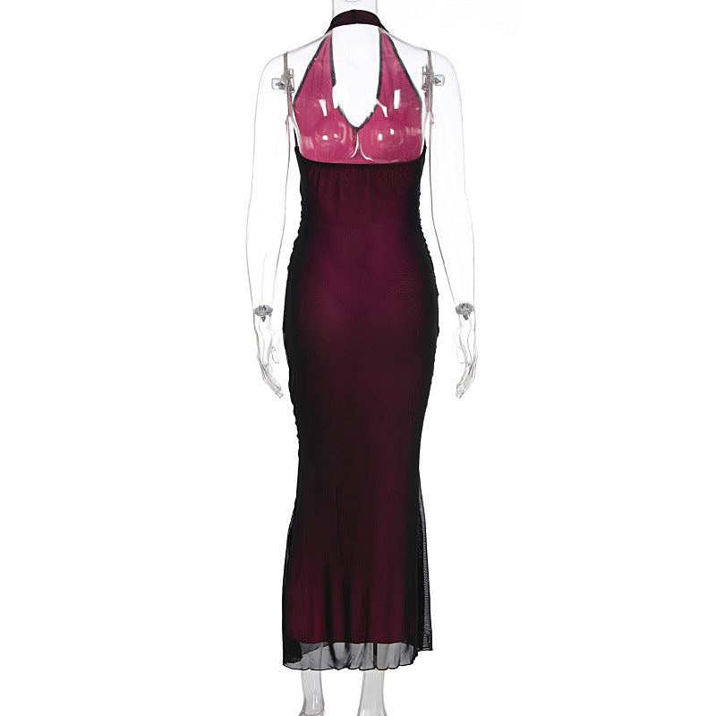 Women Clothing Summer Sexy Halter Mesh Sexy Sleeveless Dress