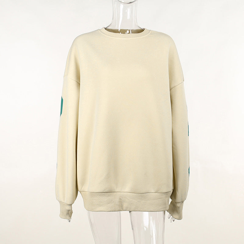 Knitted Women Letter Graphic Printed Loose Top Winter Casual All Matching Hoodie