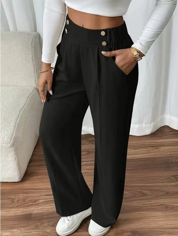 Draping Mop Casual Pants High Waist Trousers Loose Straight Women Special Interest Design Solid Color