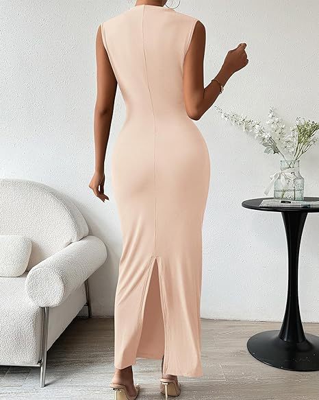 Women Clothing Shein Sleeveless Back Slit Pleated Tight Dress