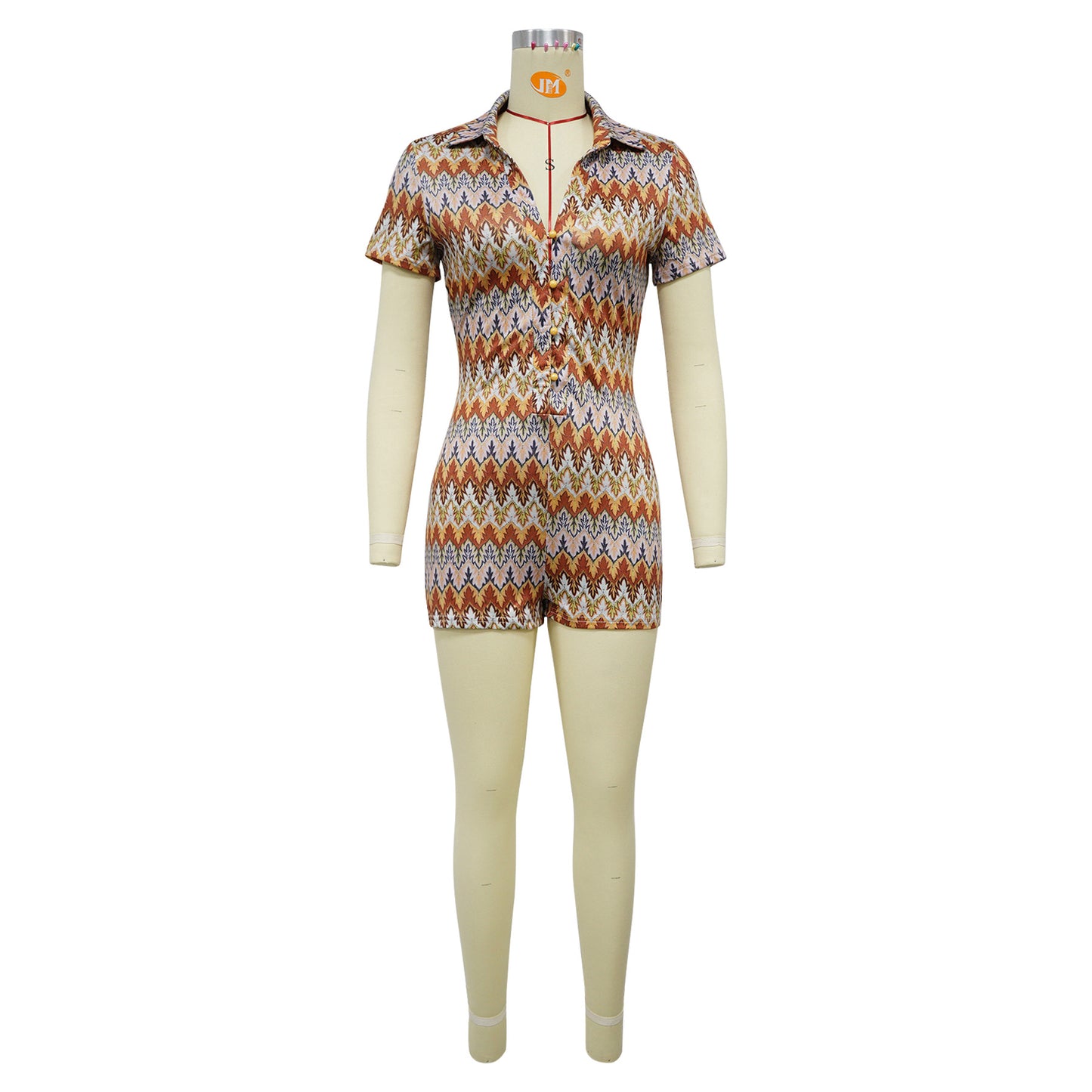 Women Wear Wave Pattern Color Stripes V neck Short Sleeve Romper
