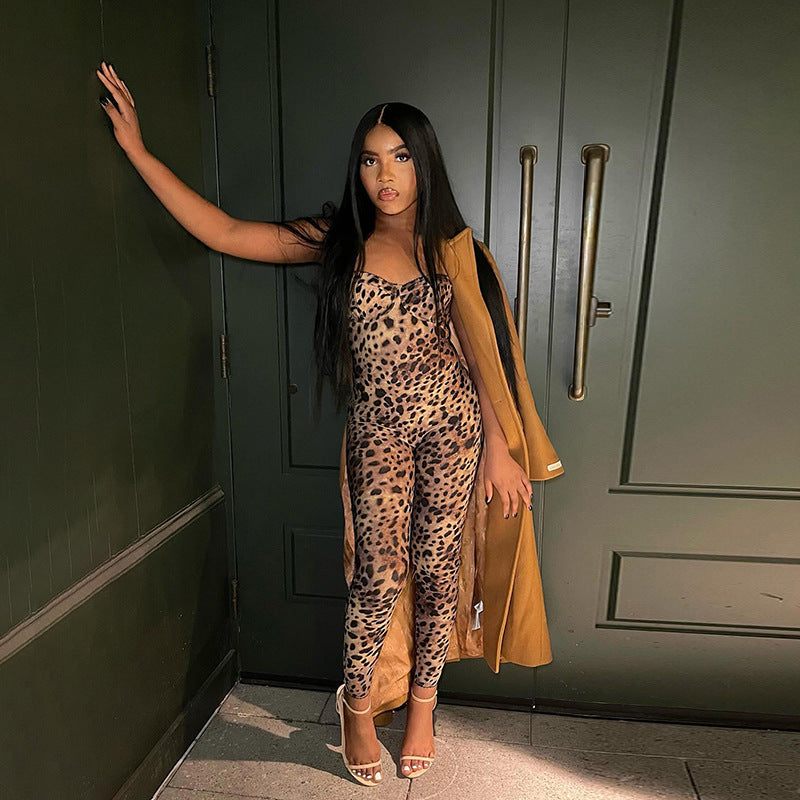 Spring Jumpsuit Street Slim Leopard Print Jumpsuit Women