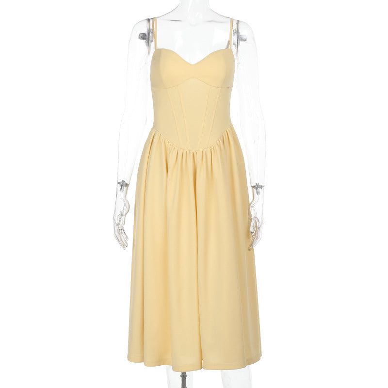 Fashionable Waist Strap Dress Spring Slim Fit Solid Color V neck Maxi Dress for Women