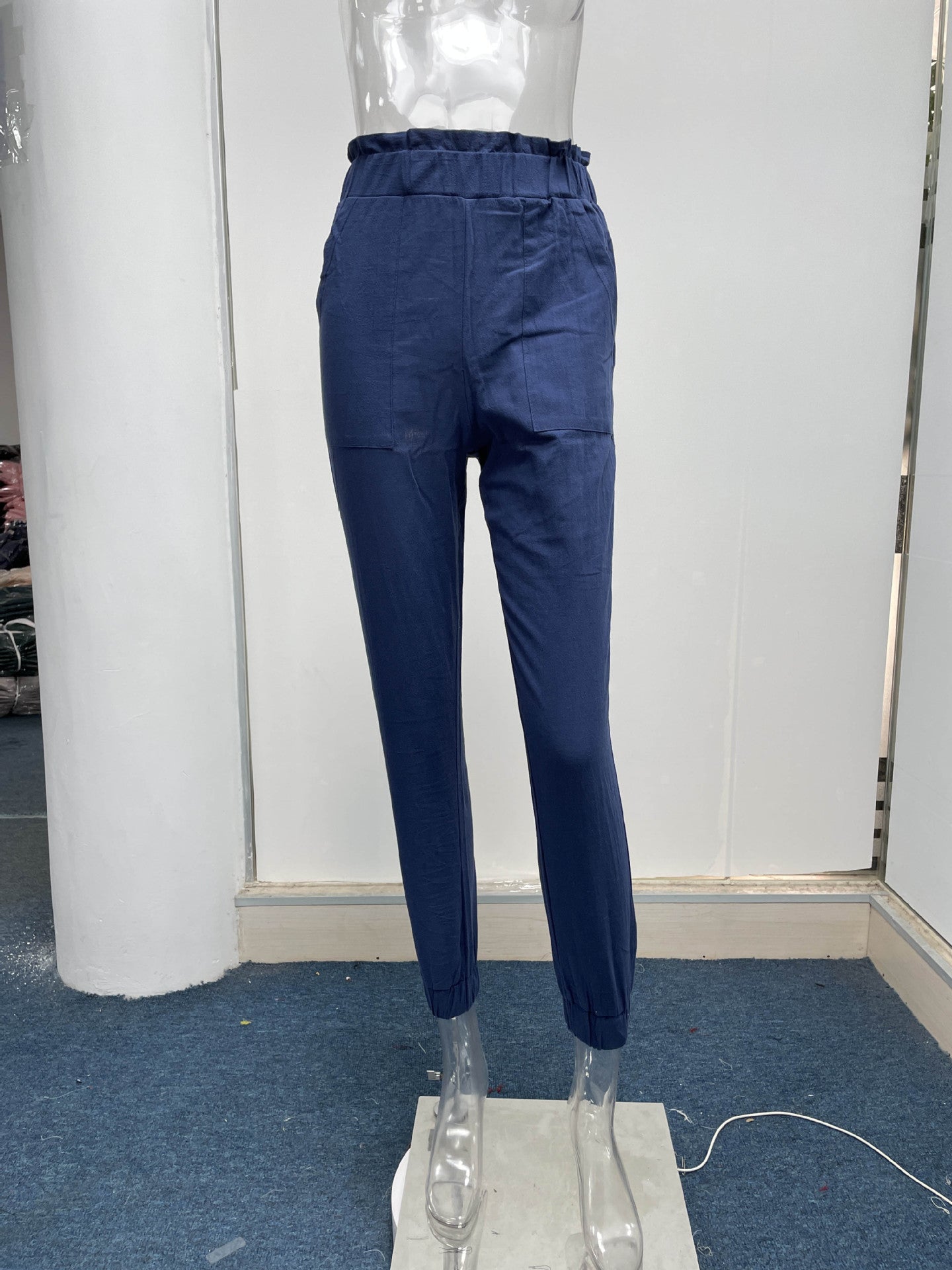 Women Clothing Spring Ruffled Elastic Waist High Waisted Trousers