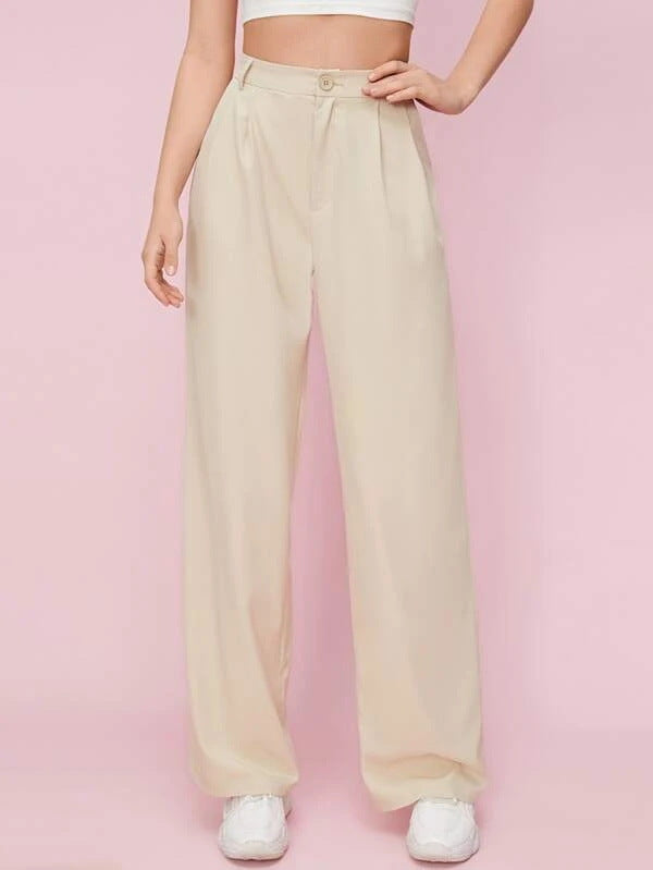 Autumn Solid Color Zipper Straight Leg Trousers Work Pant Women