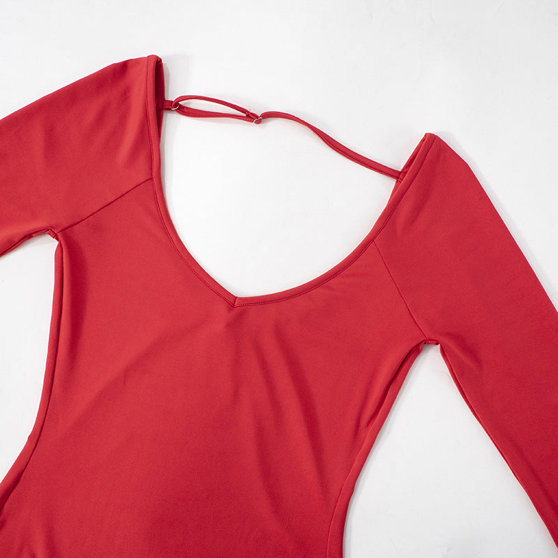 Women Clothing Low Collar Backless Simple Sheath