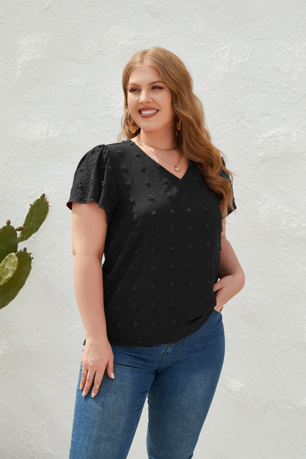 Plus Size Loose Fitting Casual T shirt Spring Summer Women Clothing V neck Fur Ball Short Sleeve Office Top