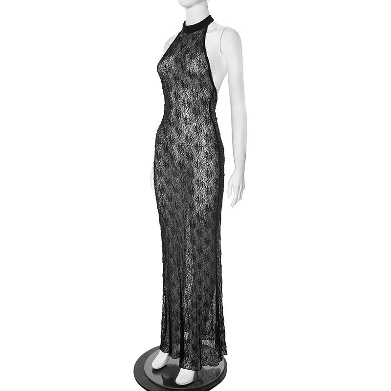 Summer Sexy Seaside Vacation Backless Hollow Out Cutout Lace Sheath Dress Women