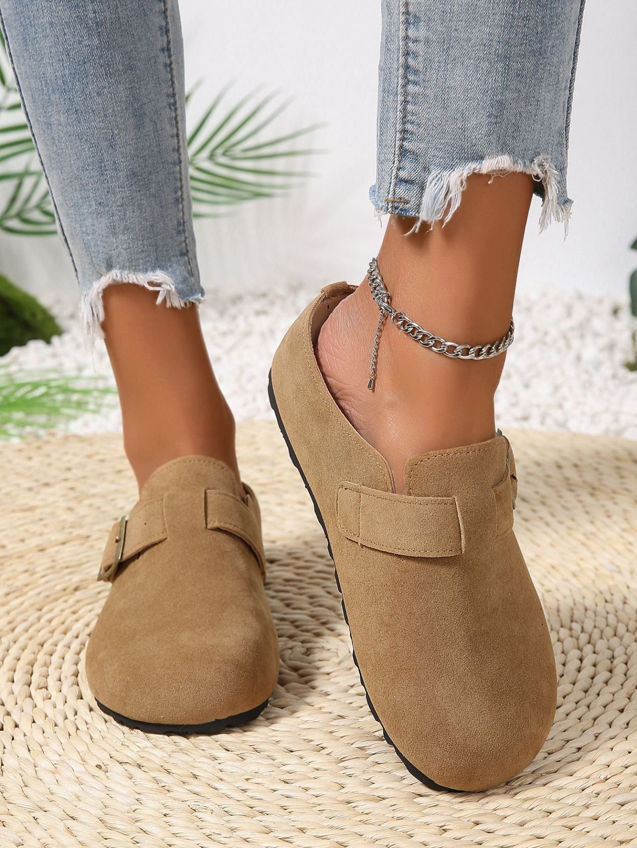 Belt Buckle Closed Toe Birkenstock Half Slippers Women Outer Wear French Slip on Thick Bottom Back Open Shoes