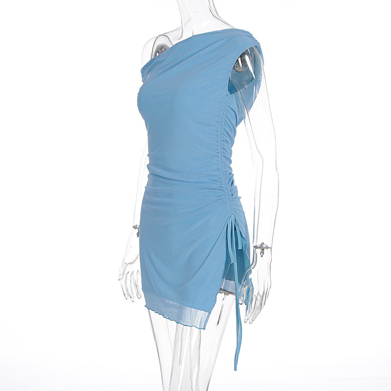 Women Summer Cross Shoulder Split Sheath Dress