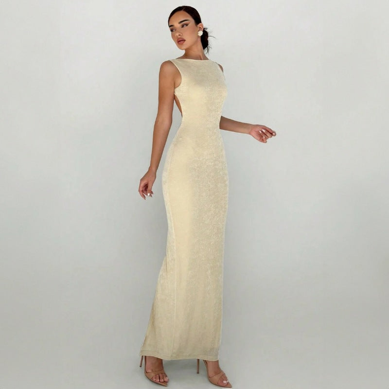 Women Clothing Summer Maxi Dress Elegance Sleeveless Slim Fit Backless Split Dress