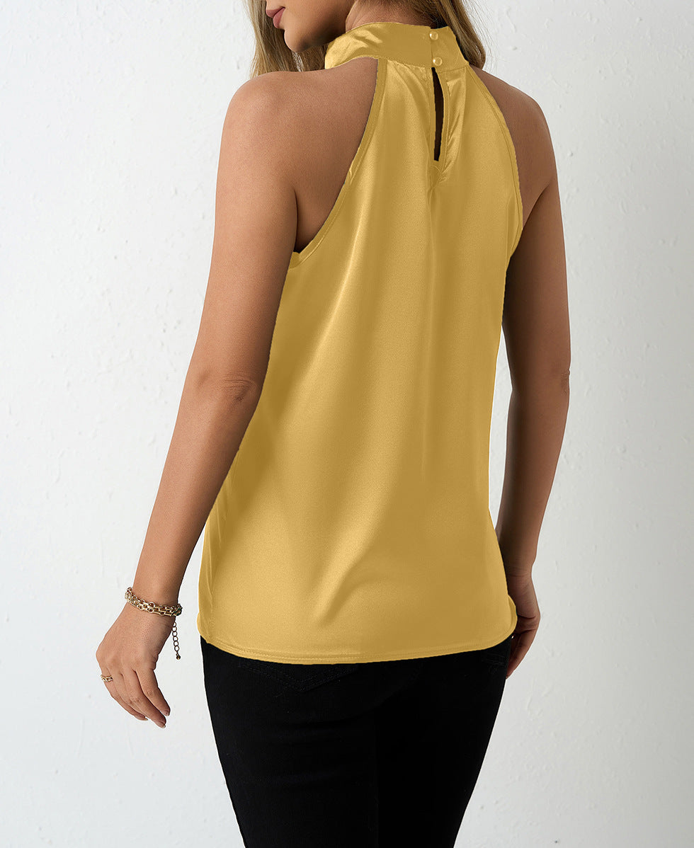 Women Clothing Spring Summer Satin Vest Spring Summer V neck Casual Spaghetti Strap Camisole Top