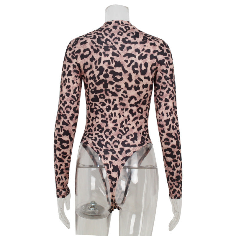 Sexy Leopard Print Printed Mesh Stitching Boning Corset Waist Trimming Sexy Jumpsuit Women