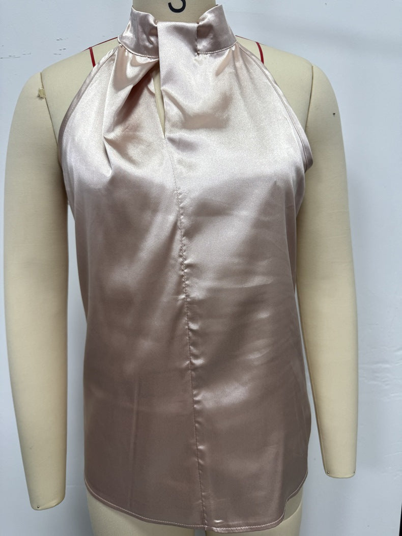 Women Clothing Spring Summer Satin Vest Spring Summer V neck Casual Spaghetti Strap Camisole Top