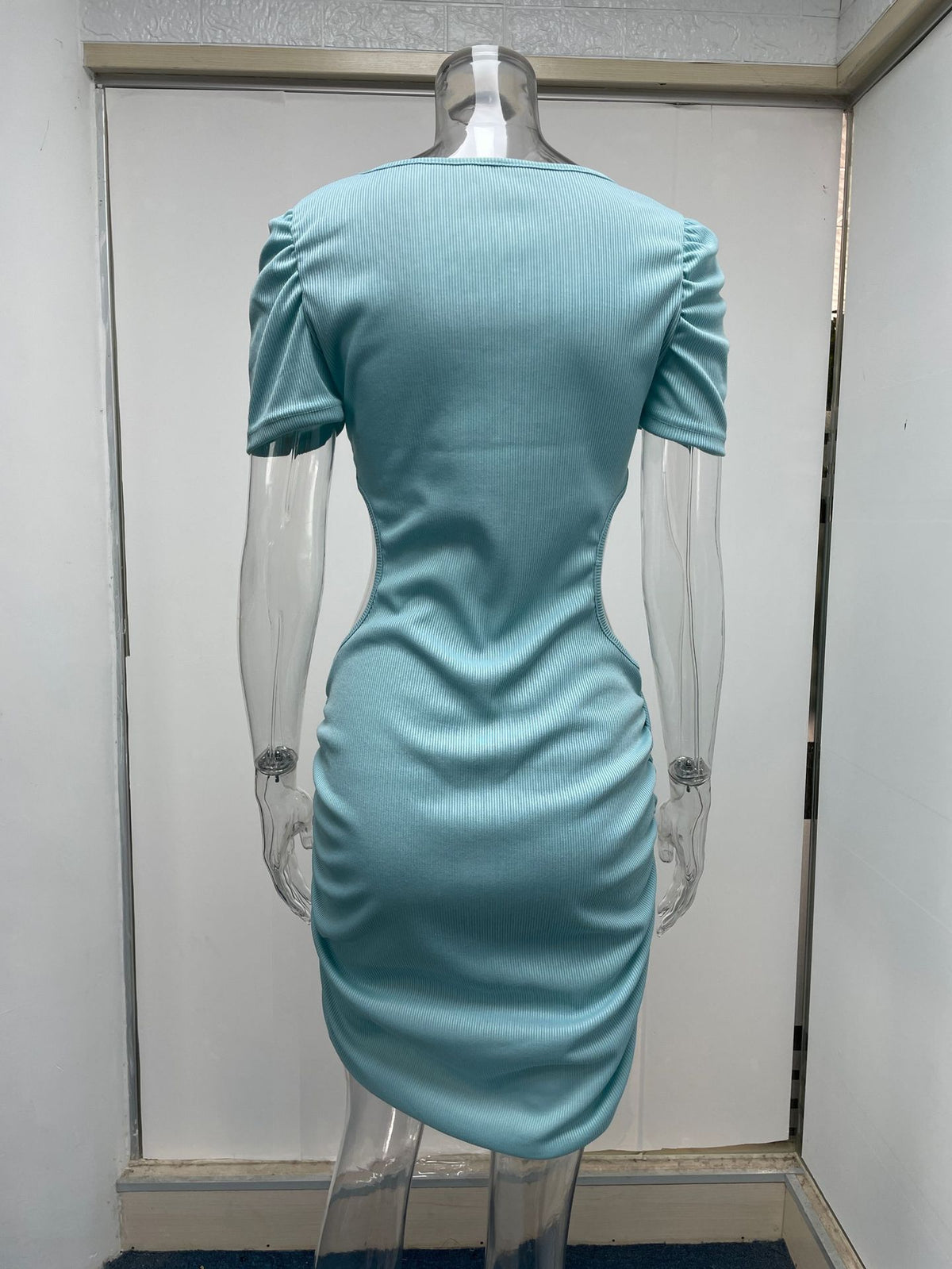 Blue Dress Women Short Sleeved Sheath Skinny Short