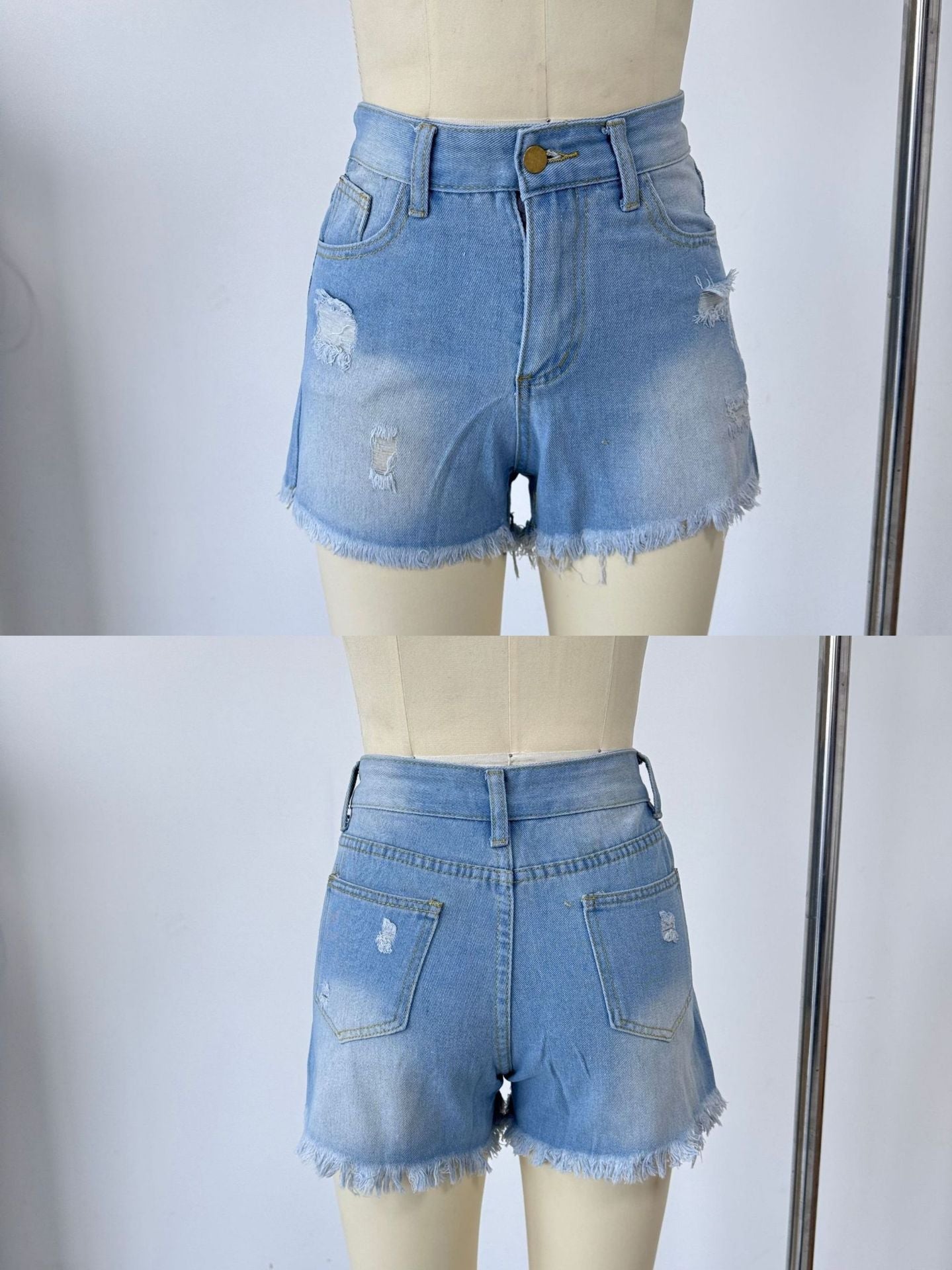 Women High Waist Slim Ripped Shorts