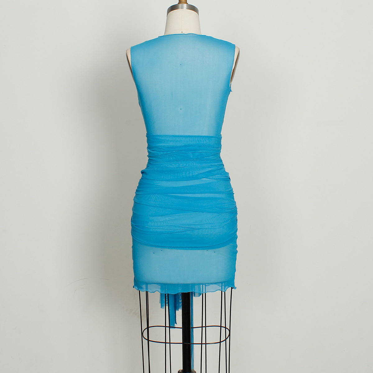 Spring Women Fashion Design Sheer Mesh Sexy Backless Slim Fit Sheath Dress