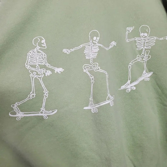 Autumn Winter Women Wear Long Sleeve Solid Color Skull Skateboard Printing Loose Casual Long Sleeves