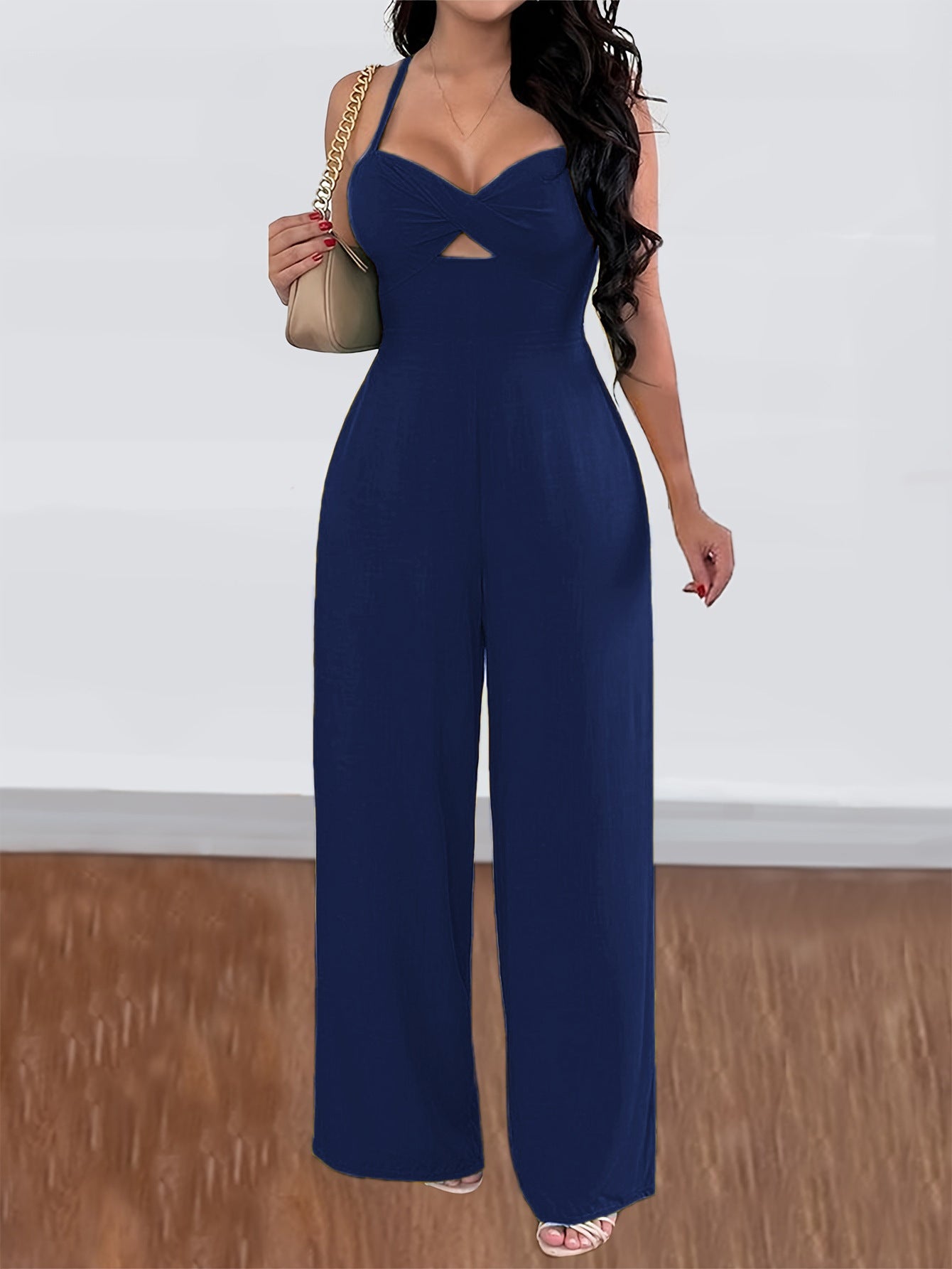 Spring Summer Casual Vacation Office Solid Color Sling Wide Leg Overalls Women Clothing