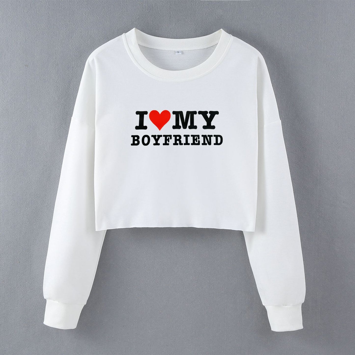Street Hipster I Love My Boyfriend Printed Short Sweatshirt Autumn Winter Women Clothing