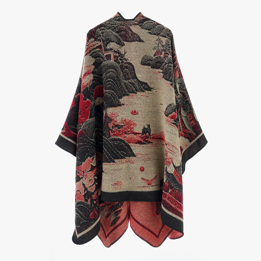 Products Women Shawl Scarf Minority Thickened Koi Pattern Cloak Travel Photography Outerwear