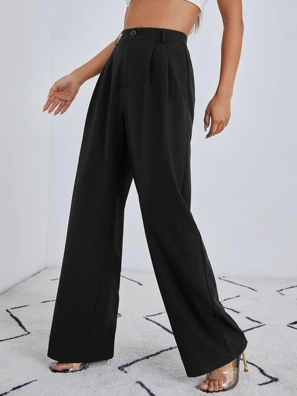 Autumn Solid Color Zipper Straight Leg Trousers Work Pant Women