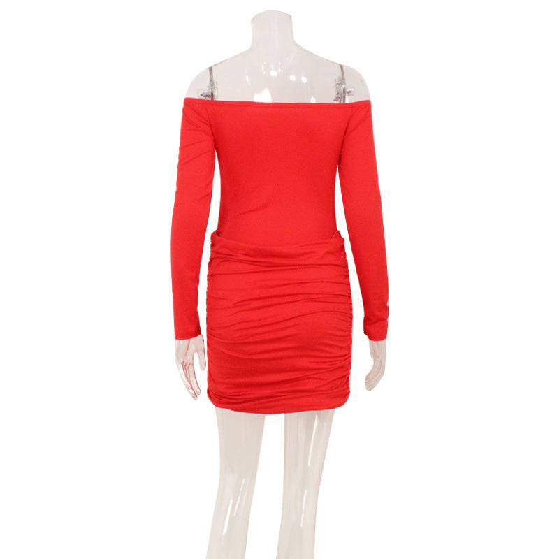 Women Clothing off Neck Waist Tight Sexy Hip Wrapped Dress