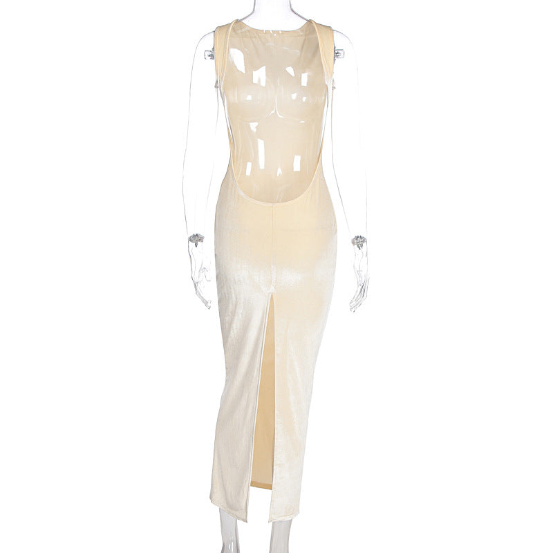 Women Clothing Summer Maxi Dress Elegance Sleeveless Slim Fit Backless Split Dress