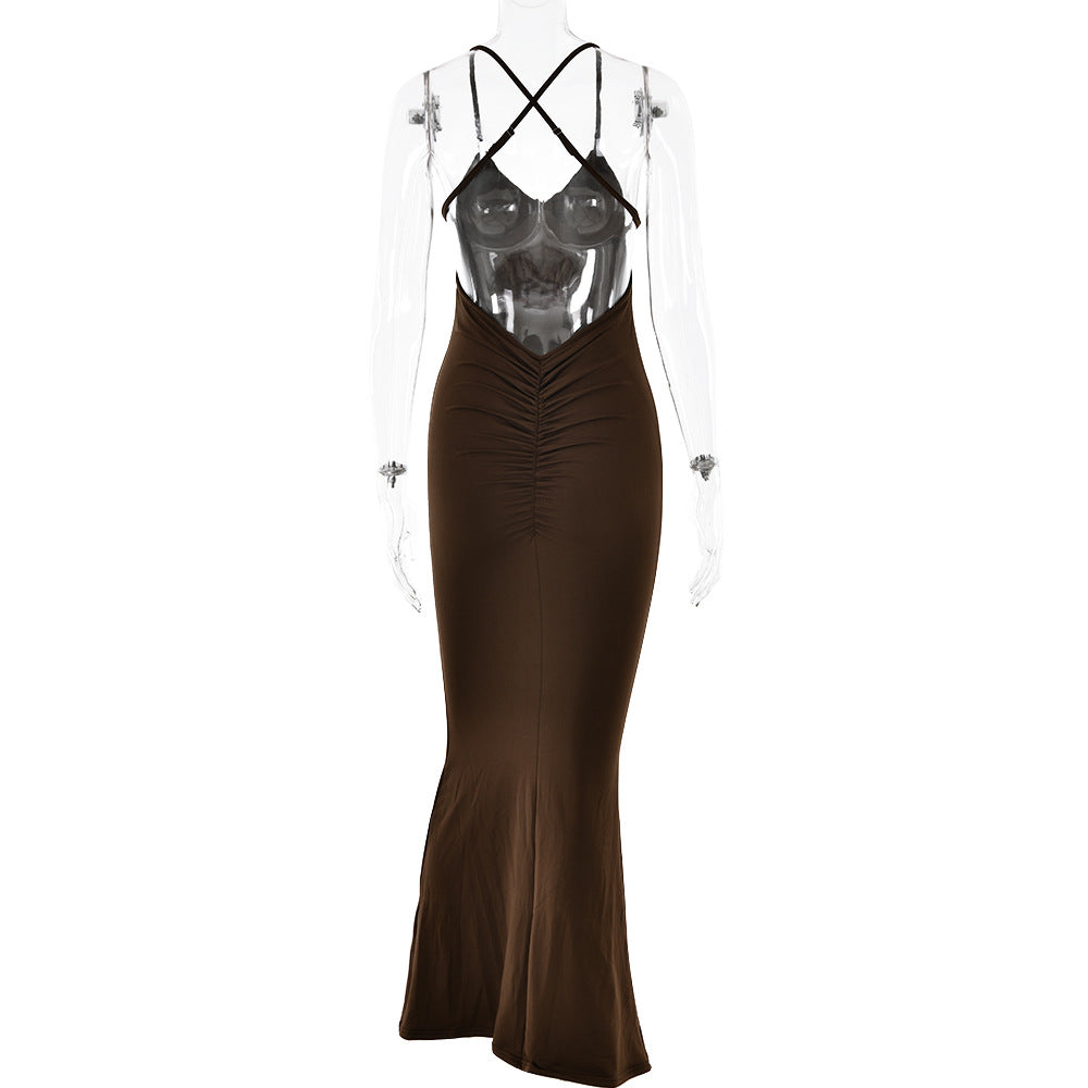 Spring Dress Sexy Trend V neck Backless Slim Fit Sheath Suspender