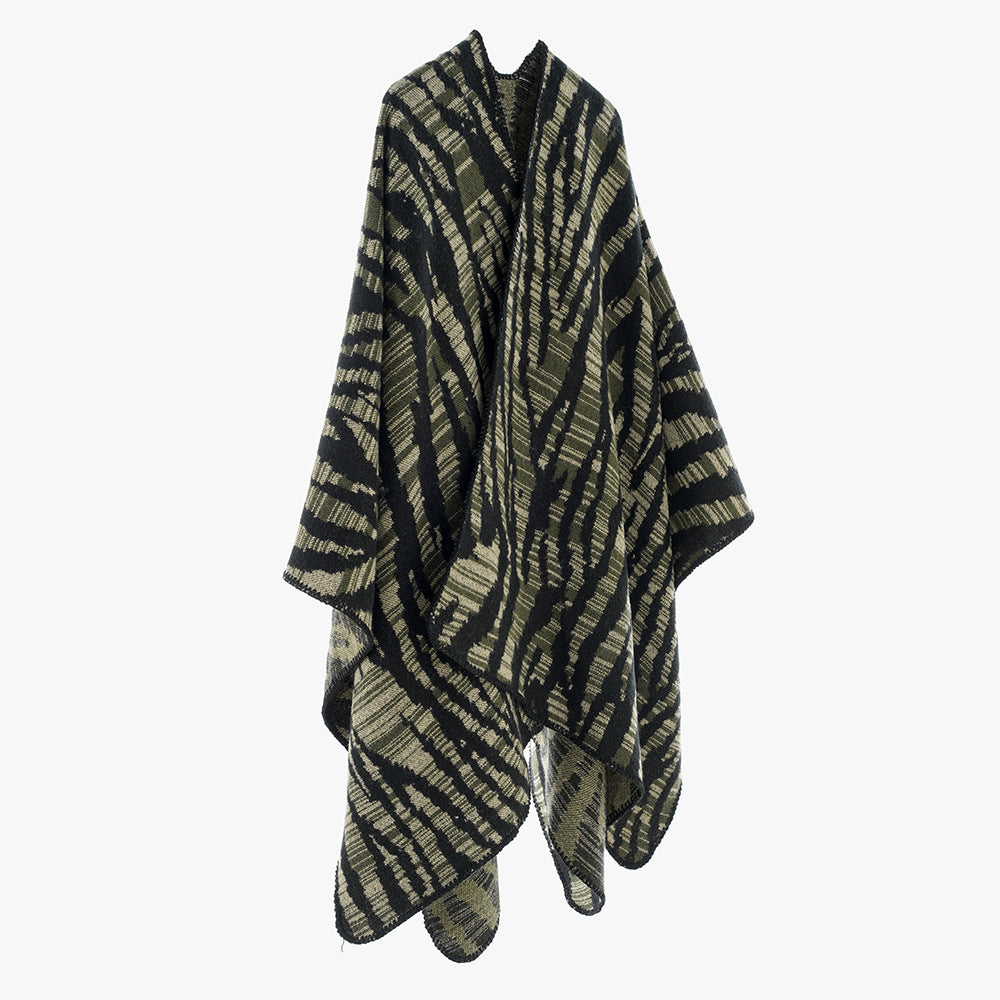 Fashionable Striped Shawl Women Autumn Winter Korean Striped Color Matching Zebra Pattern Warm Cashmere like Shawl Trendy