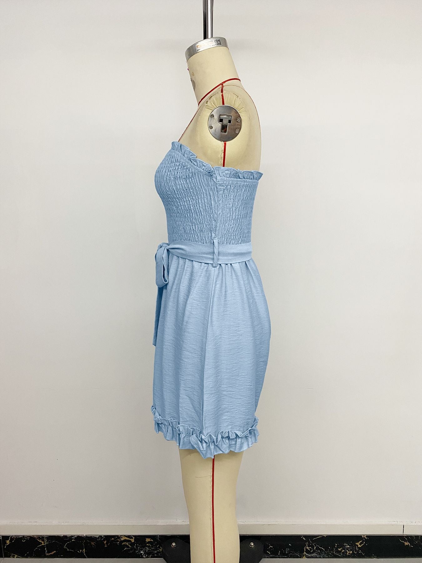 Smocking Chest Wrapped Jumpsuit Lace up off Shoulder Sleeveless Romper Women
