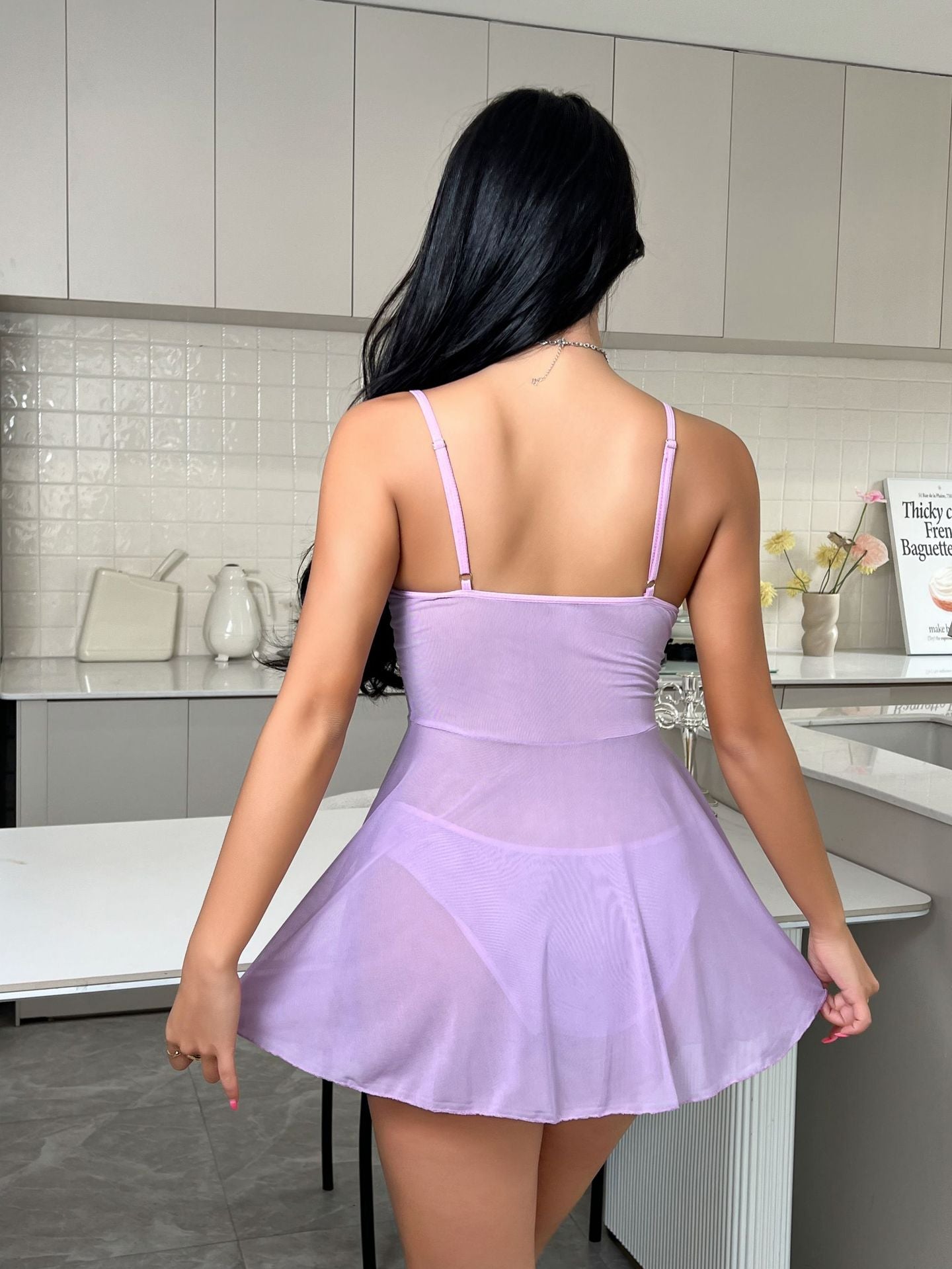 Lace Slip Nightdress V neck Sexy See through Tied Dress Sexy Lingerie