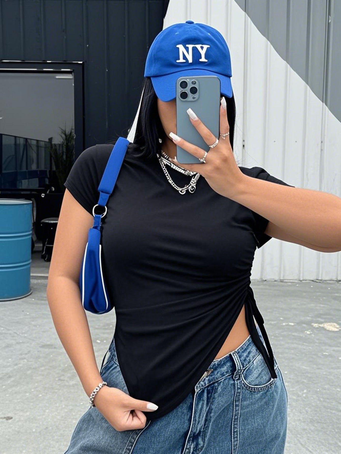 Women Clothing Summer Plus Size Plump Girls Side Slit Short Sleeve T shirt Top