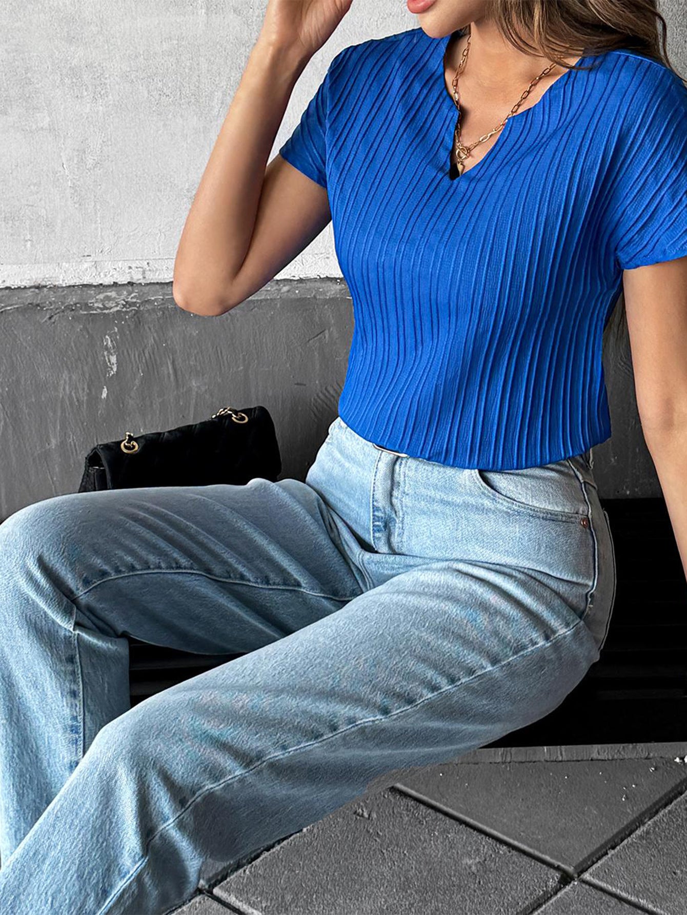 Casual Vacation Solid Color Short-Sleeved Women T shirt Women Clothing Summer